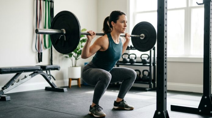 Fit woman doing a lower-body workout to build strong, toned, and fit legs.