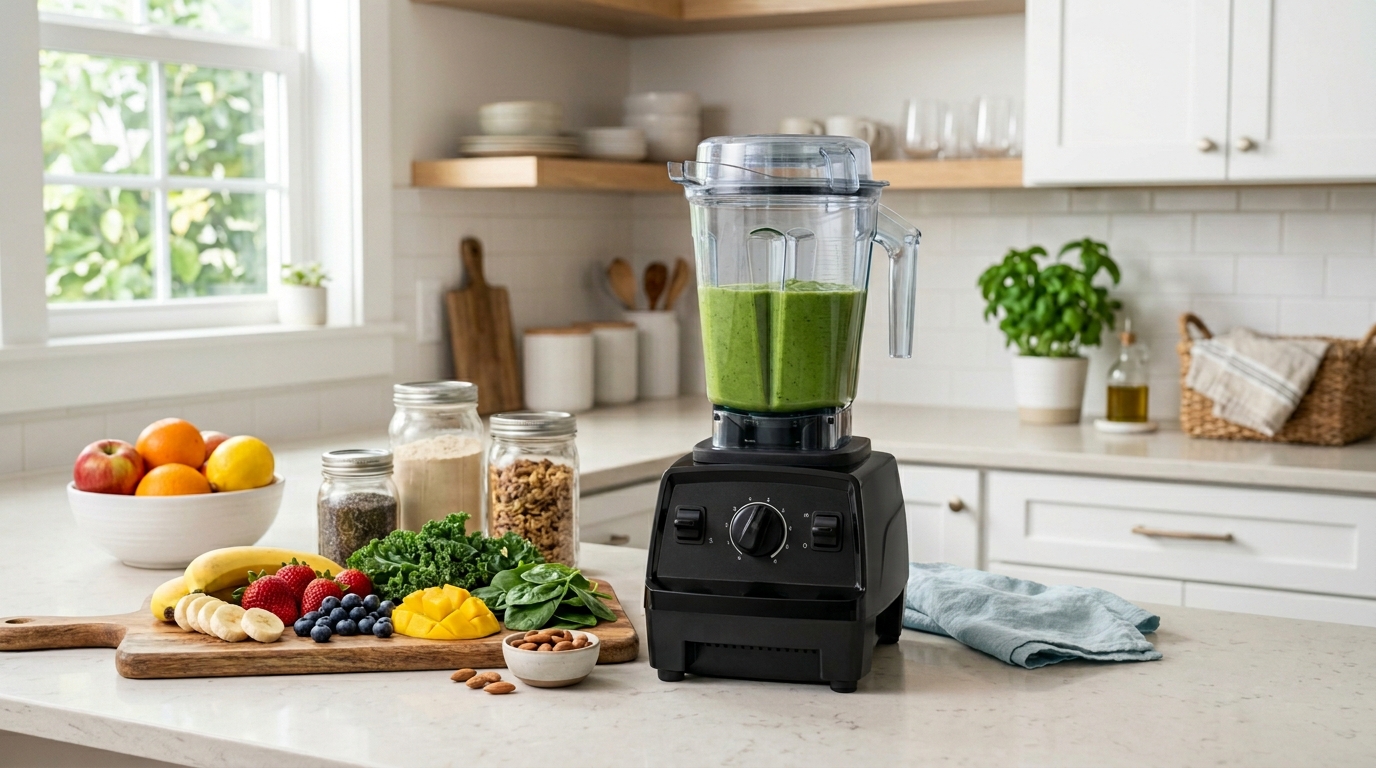 Vitamix blender displayed in a clean kitchen with fresh produce, representing value and quality
