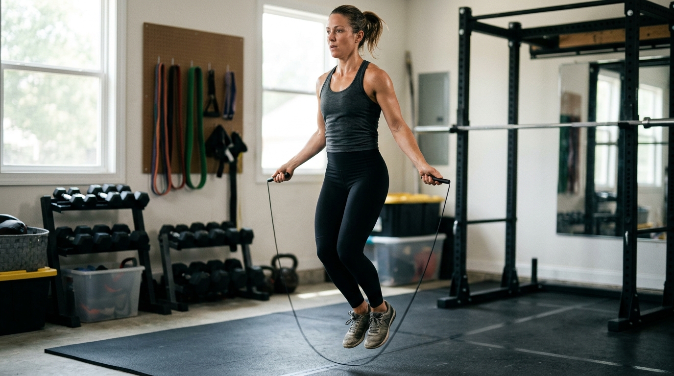 Fit woman doing a leg-toning workout with lunges and cardio training