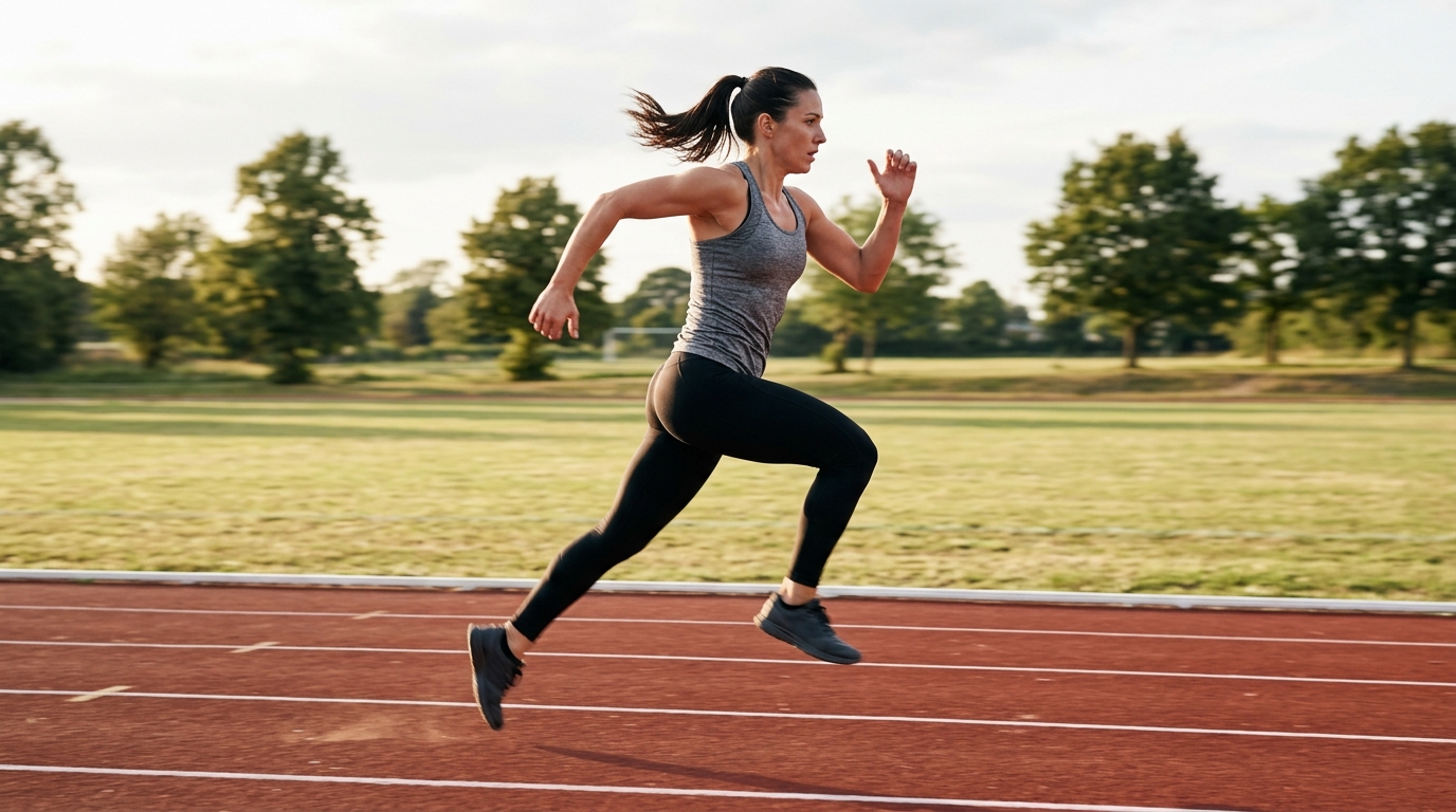 Woman sprinting outdoors during a high-intensity interval workout