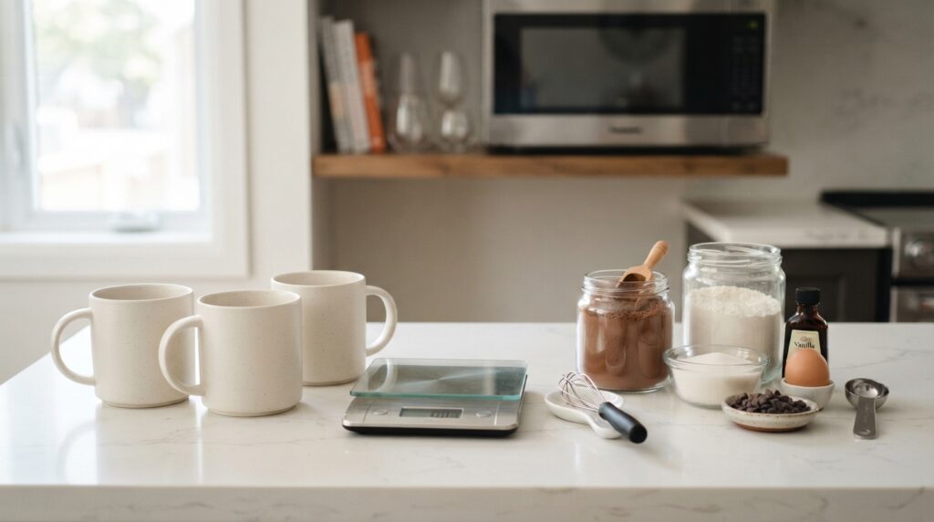Microwave safe ceramic mugs mini silicone whisk and digital kitchen scale for protein mug cake