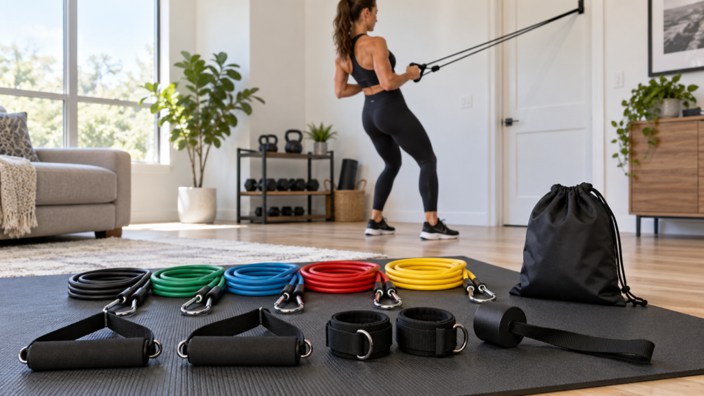  Full body tube resistance band set with handles ankle straps and door anchor for home workouts