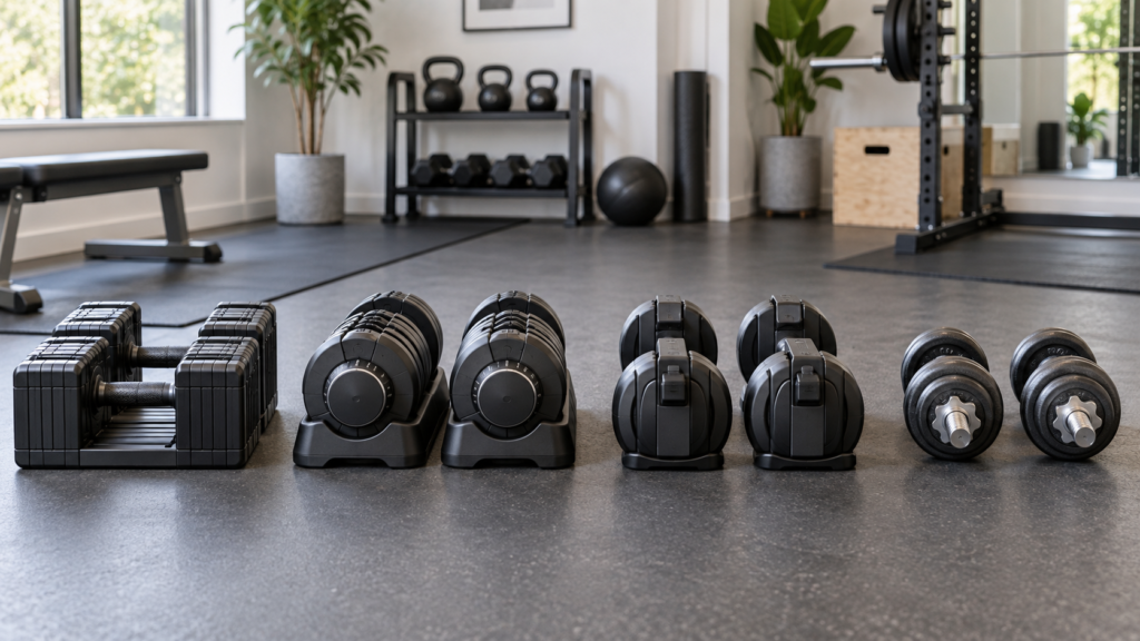 Comparison of block dial switch and steel adjustable dumbbells for women and home workouts
