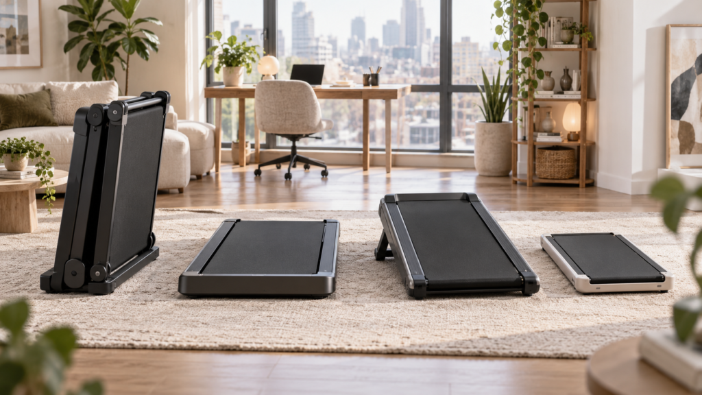 Comparison of foldable incline compact and under desk walking pads for small spaces